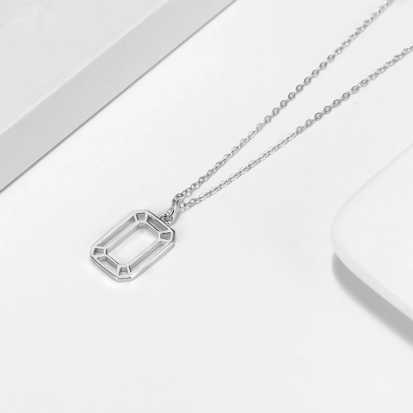 COLLANA CIONDOLO RETTANGOLARE ARGENTO