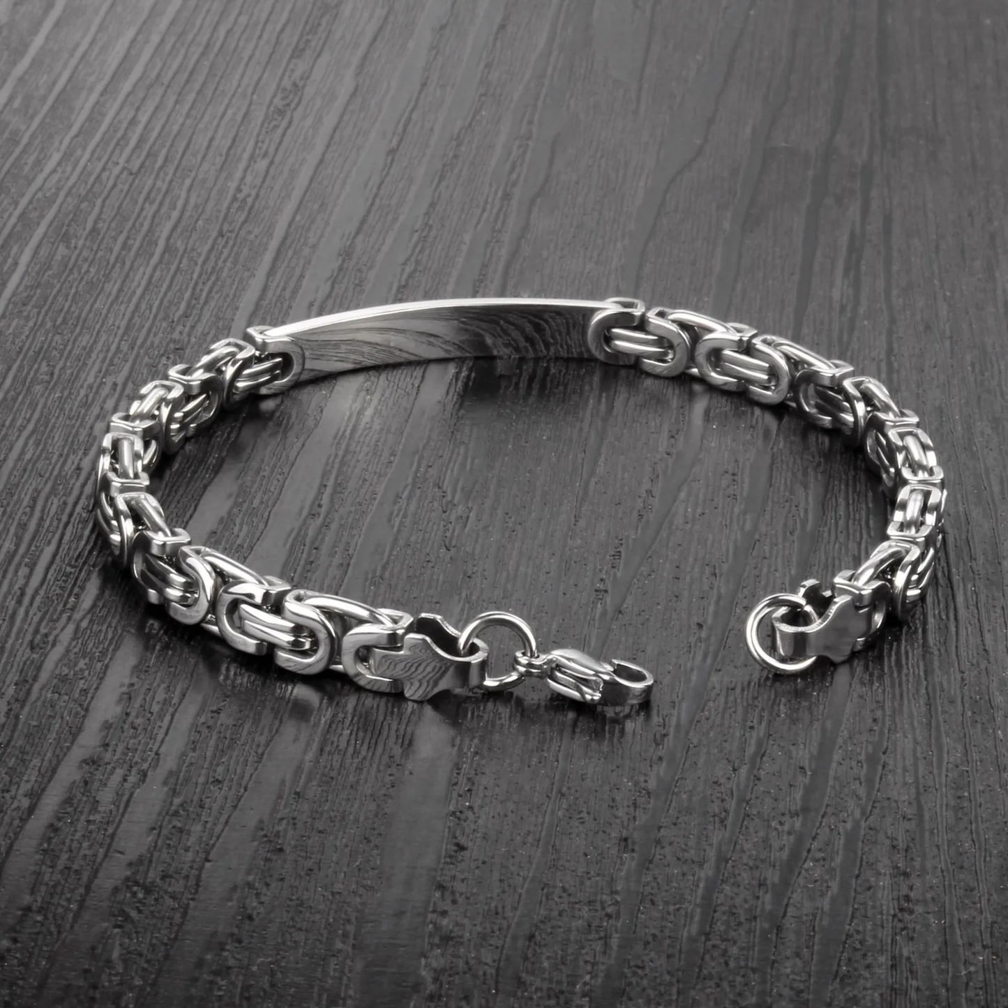 BRACCIALE UOMO MAGLIE BIZANTINE PLACCA ACCIAIO