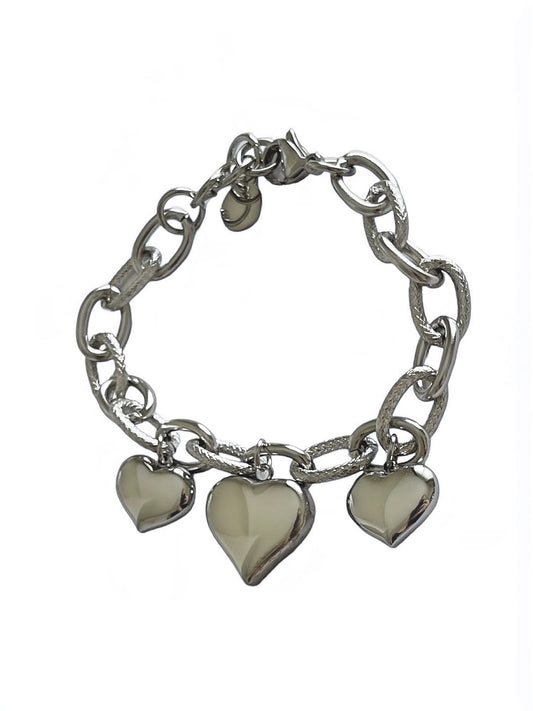 BRACCIALE A CATENA CON CUORI ACCIAIO