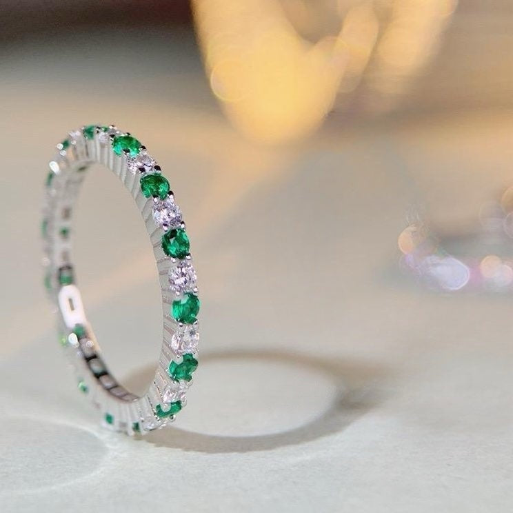 ANELLO VERETTA VERDE ARGENTO